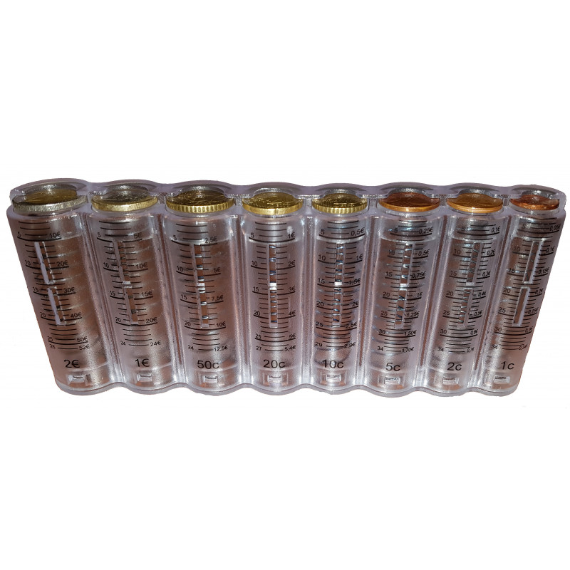 Monnayeur transparent 8 PIÈCES Euro avec gradation Monnayeur transparent 8 PIÈCES Euro avec gradation